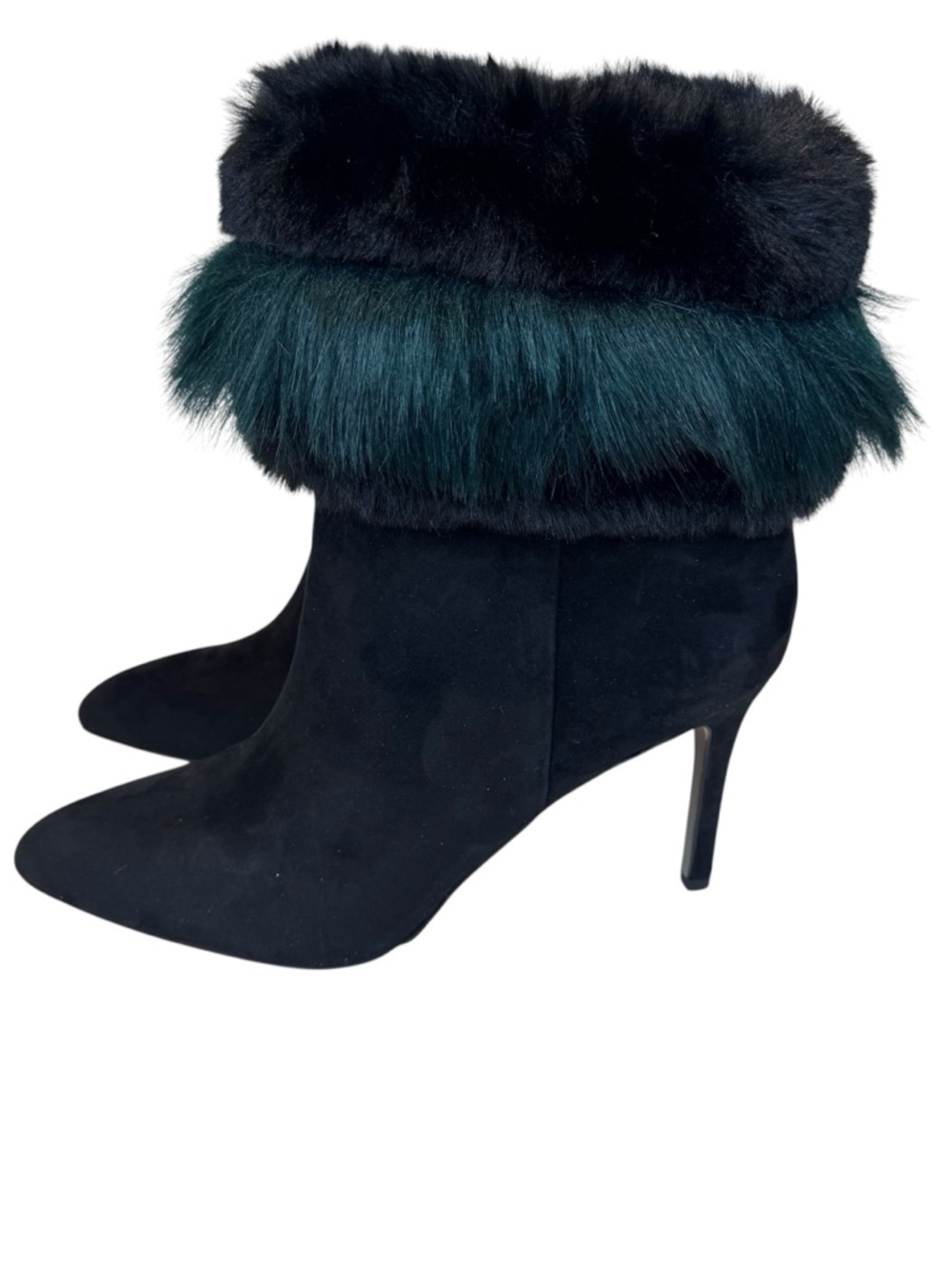 Sam Edelman OLEANA Heeled Booties Size 9 Black Green Faux Fur Real Suede Boots - Picture 4 of 13